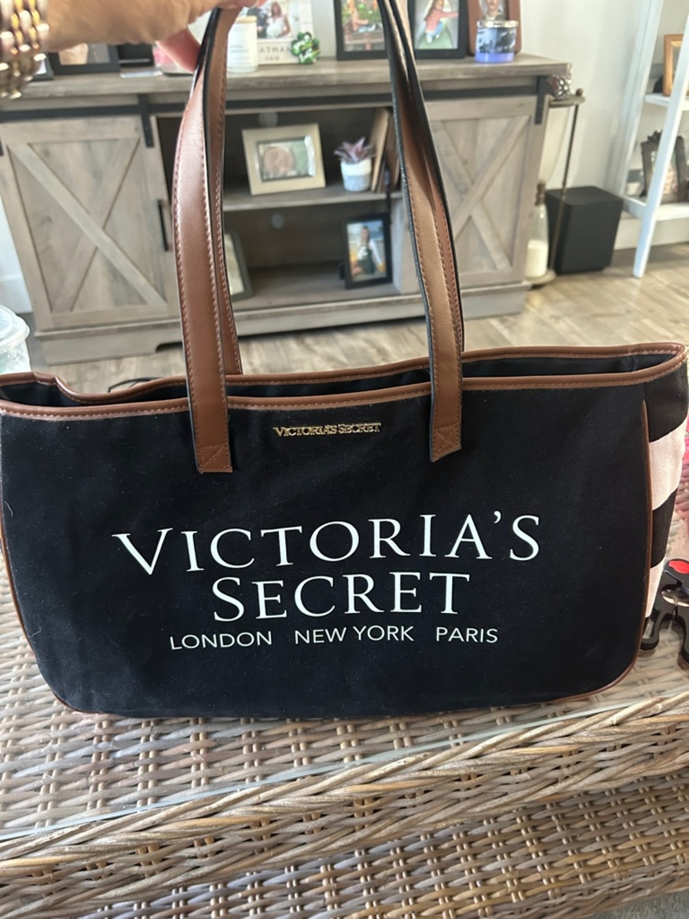 Victoria's Secret Black Tote with Brown Handles
